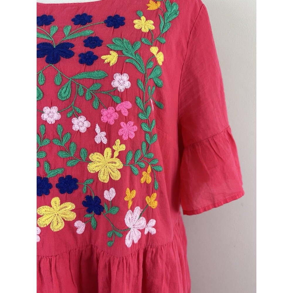 Crown & Ivy Hot Pink Floral Embroidered Boho Cottagecore Babydoll Dress XL - Picture 3 of 9